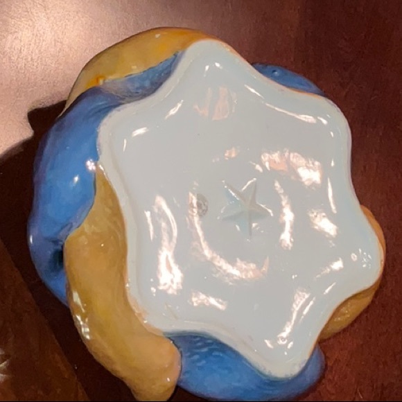 Hand Painted Blue and Gold Lusterware Geese Bowl 30s Raised Star Shape - Picture 10 of 16